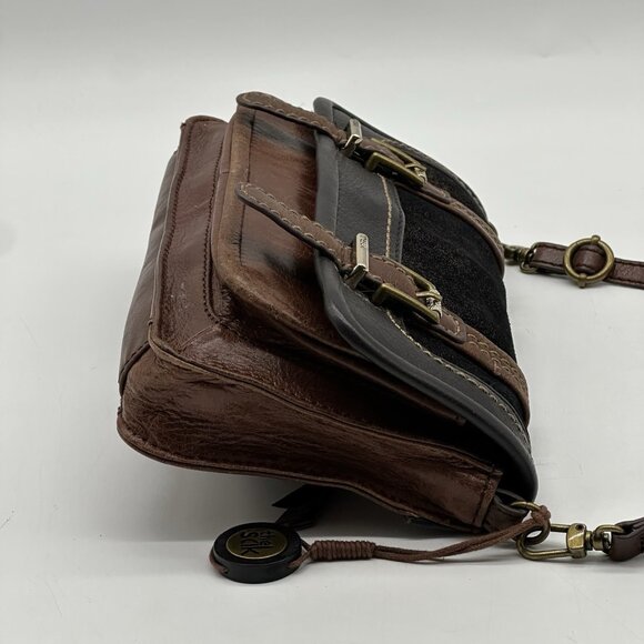 The Sak Leather Tri-Color Adjustable Crossbody Bag Metallic Buckle Boho Purse - Picture 11 of 13